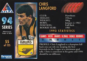 1994 Dynamic AFLPA #55 Chris Langford Back